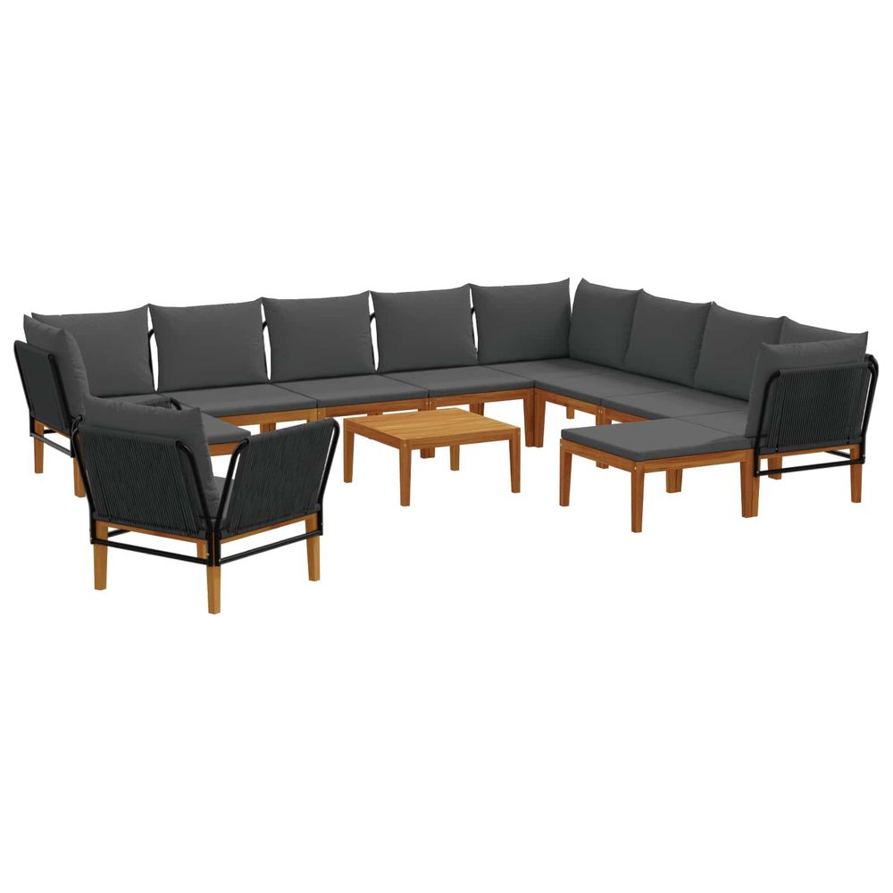 12 pc bois d'acacia massif et corde naturel