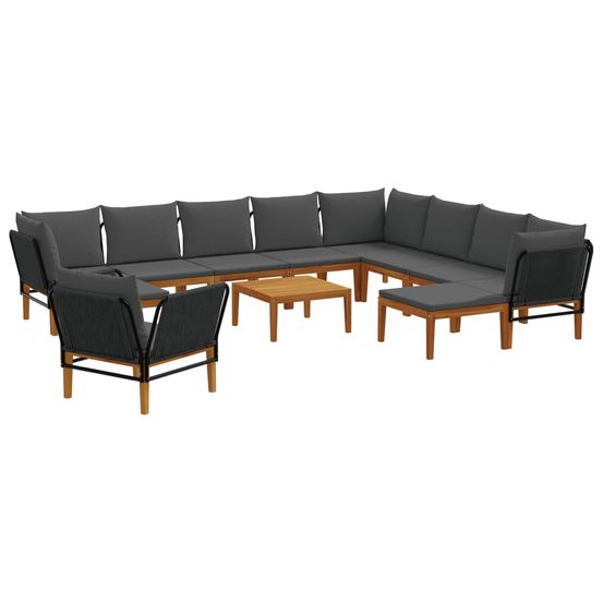 12 pc bois d'acacia massif et corde naturel