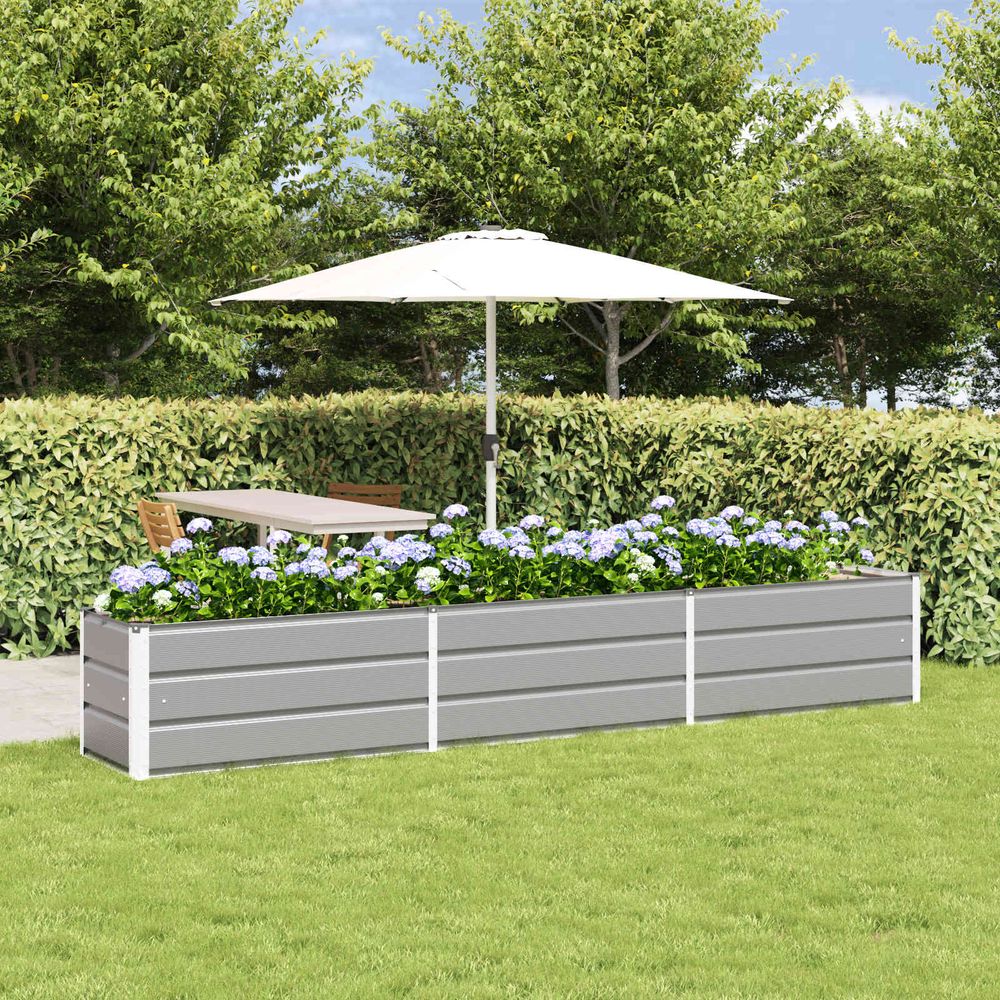 Jardinière rectangulaire acier galvanisé grande longueur pour jardin 290x50x45 cm gris clair