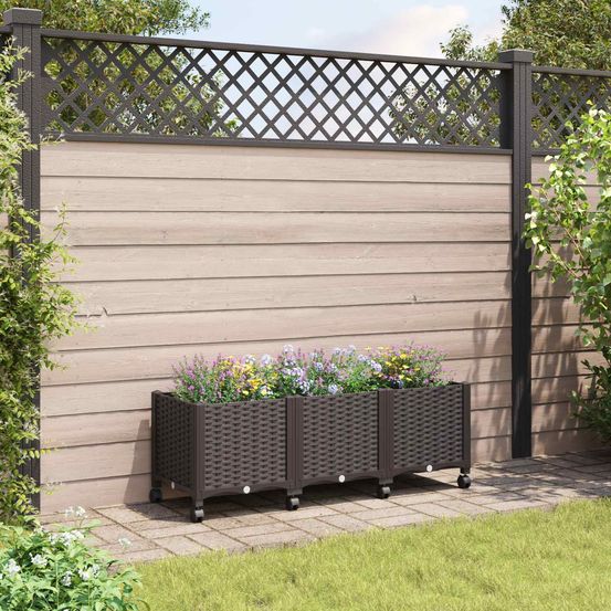 Jardinière surélevée polypropylène balcon terrasse avec roues mobilité 120x40cm marron