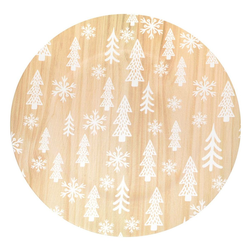 Assiette de présentation d.33cm effet bois décor sapins blancs