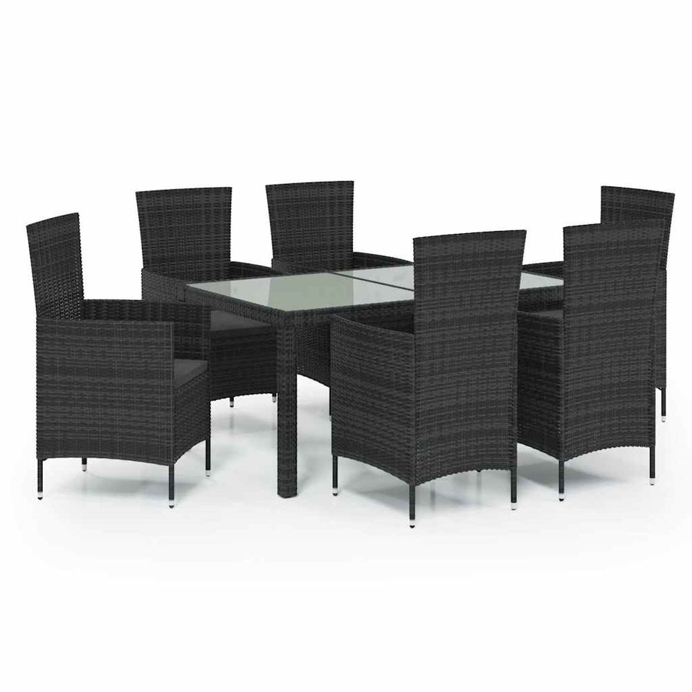 Salon de jardin 7 pcs avec coussins résine tressée noir
