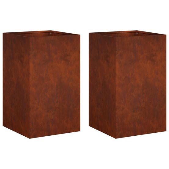 Cache-pot de jardin 2 pc rouillé 30 x 30 x 50 cm acier patiné
