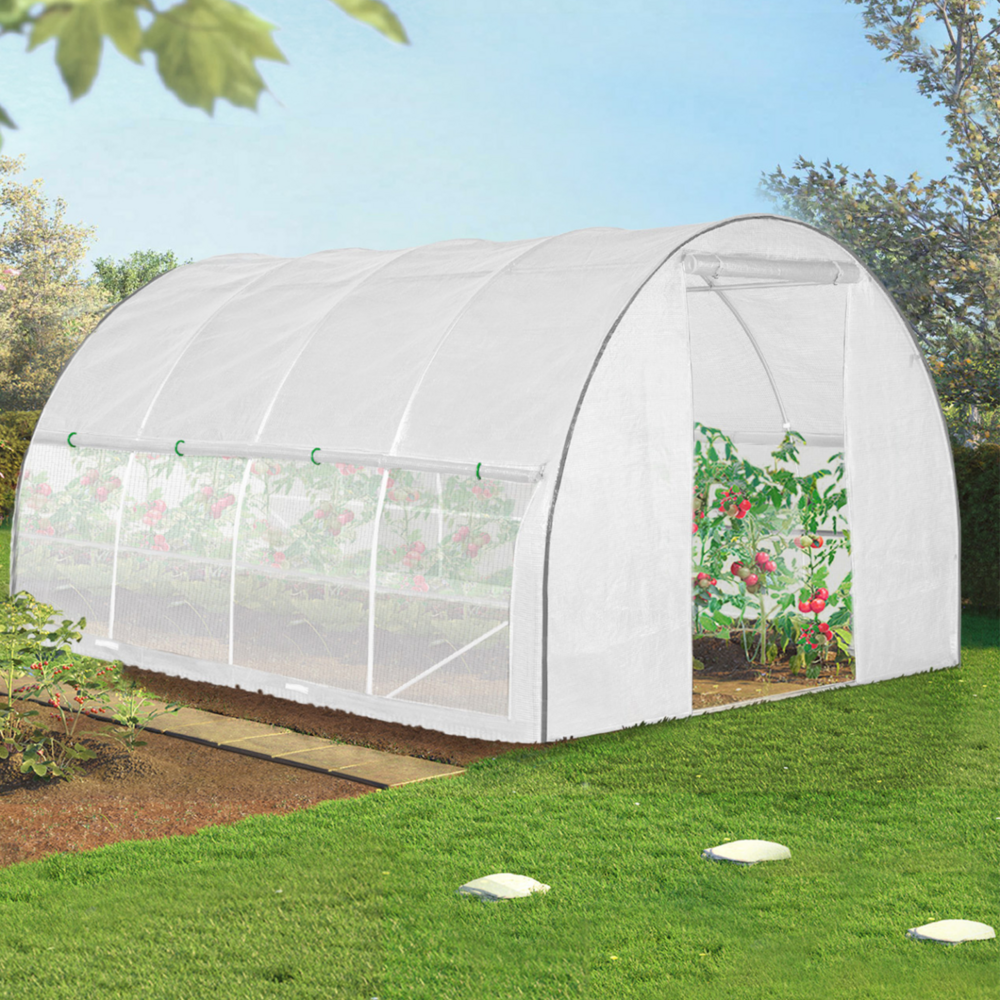 Serre tunnel de jardin 12m² blanche relevable avec moustiquaire