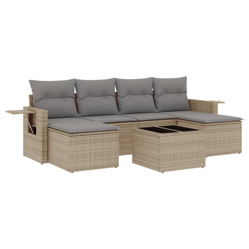 Salon de jardin avec coussins 7 pcs beige résine tressée