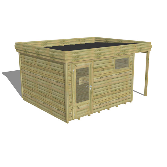Abri de jardin bois pin traité autoclave 27mm - 4,44x3,44m / 15m2 - bac acier - plancher bois