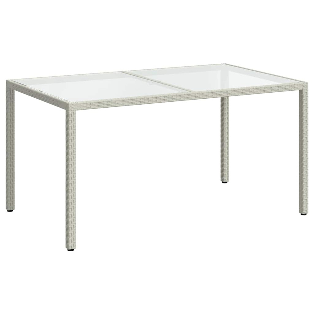 Table de jardin 150x90x75 cm verre trempé/résine tressée blanc