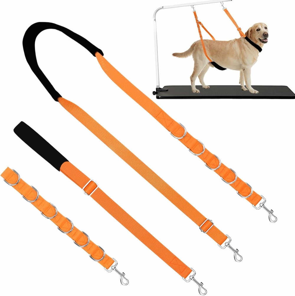 Sangle toilettage chien réglable en nylon – fixation sécurisée orange