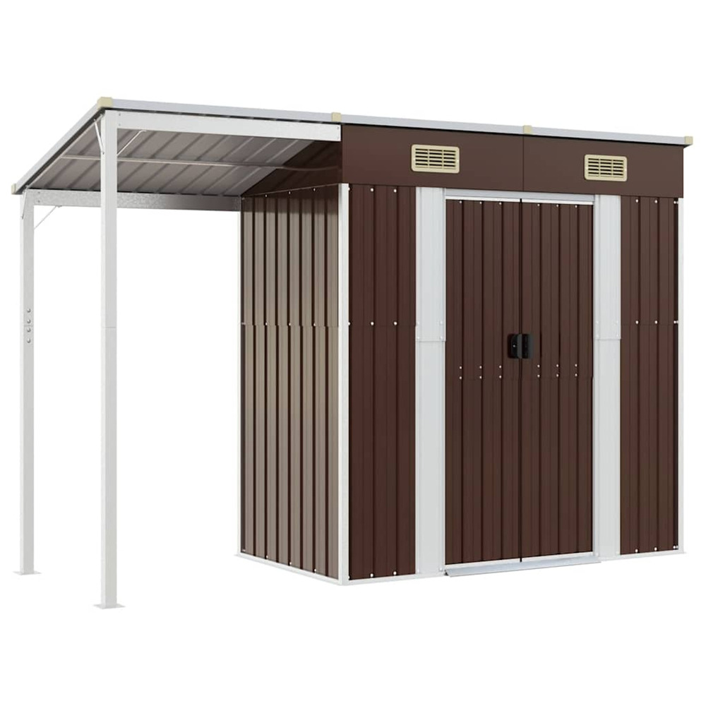 Abri de jardin avec toit prolongé marron 277x107x181 cm acier