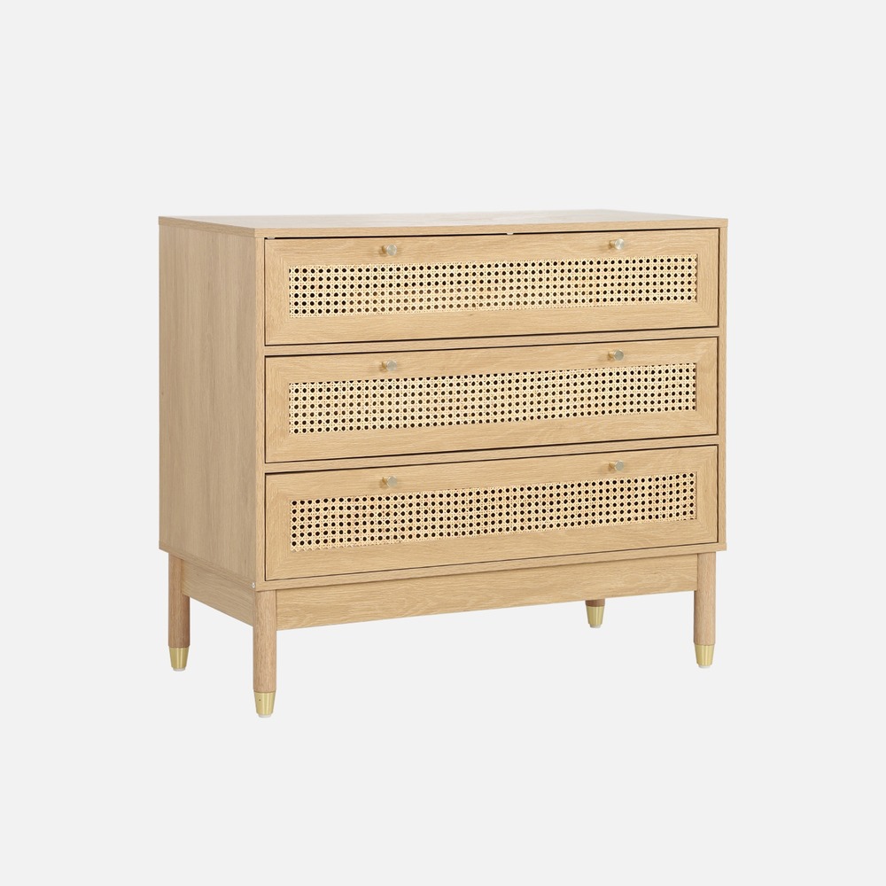 Commode décor bois et cannage 3 tiroirs - 90 x 40 x 80 cm - judith