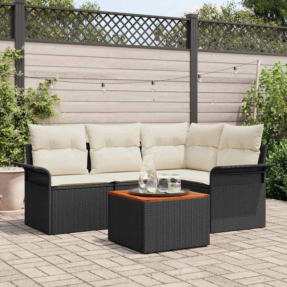 Ensemble de canapé de jardin avec coussin 5 pcs noir polyrotin