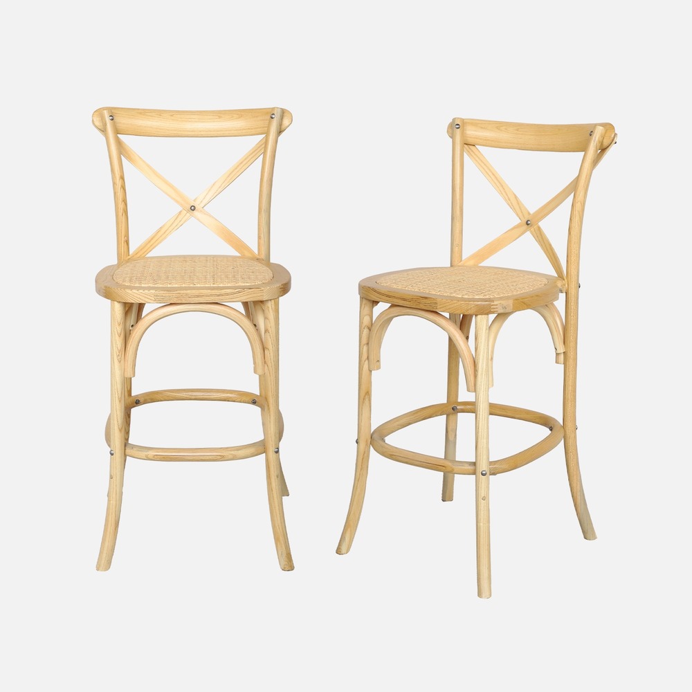 Lot de 2 tabourets de bar bistrot vintage en bois avec repose-pieds