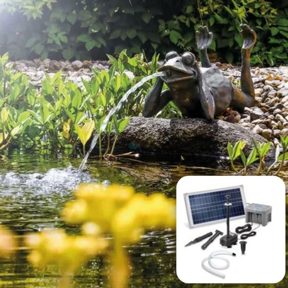 Fontaine solaire grenouille paresseuse avec kit pompe solaire 500 l/h 15w, batterie et led