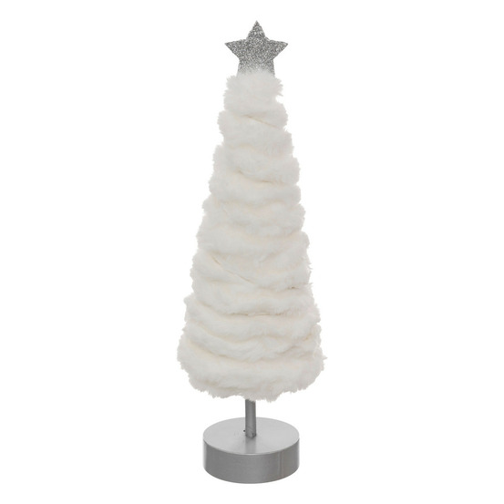 Déco de noël sapin lumineux 20 led en fourrure blanche h 38 cm