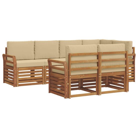 Ensemble de canapés d'extérieur 7 pc naturel et beige polyester