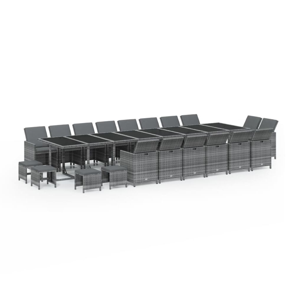Ensemble à manger de jardin coussins 21 pcs gris résine tressée