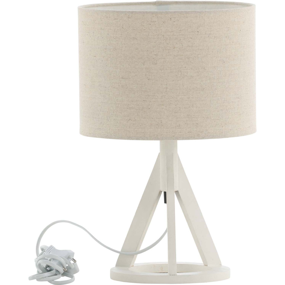 Lampe à poser en hévéa et lin kona blanc