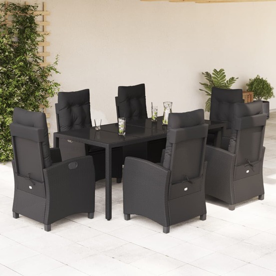 Ensemble à manger de jardin coussins 7pcs noir résine tressée