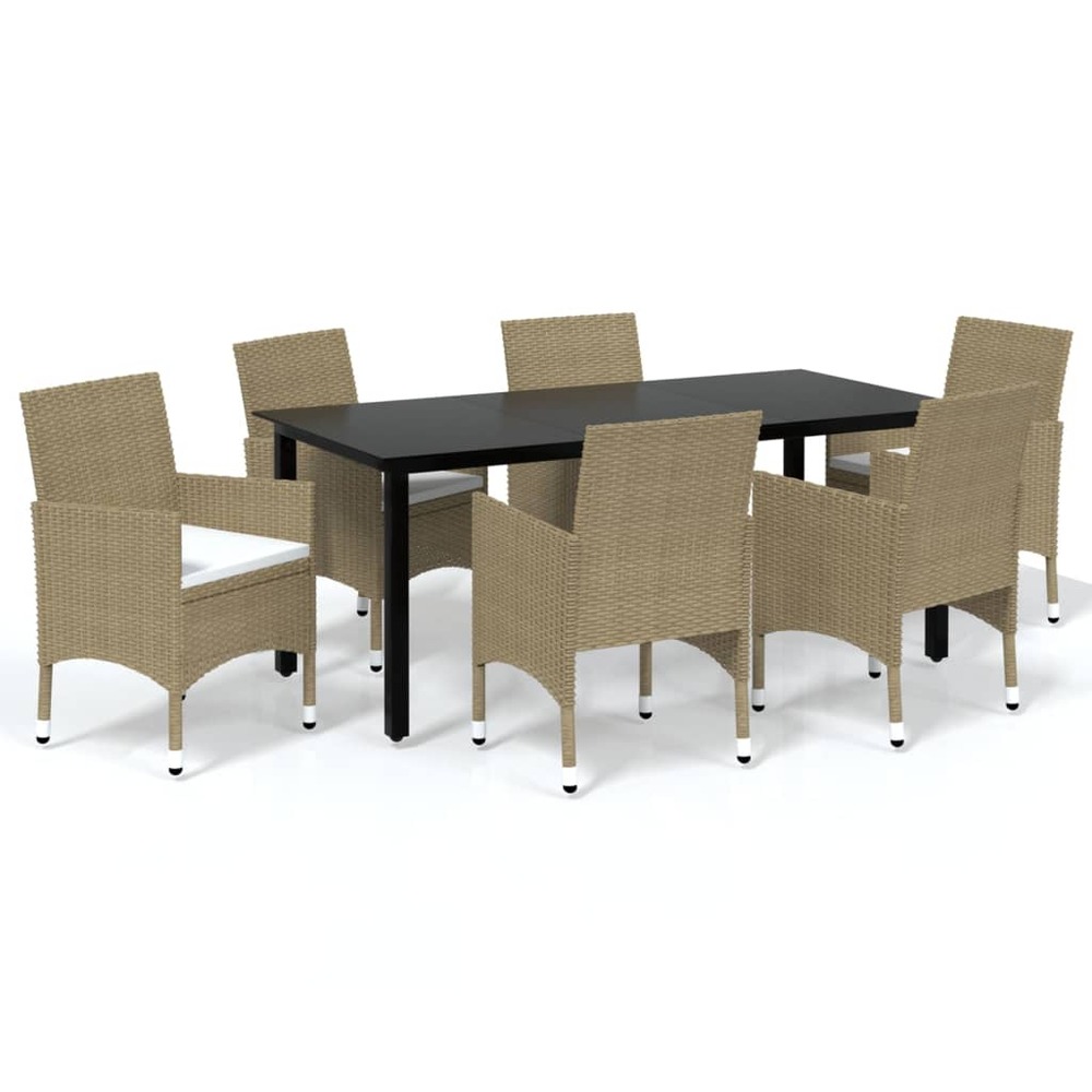 Ensemble à manger de jardin et coussins 7 pcs poly rotin beige