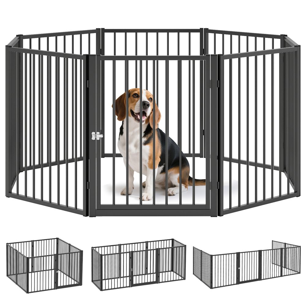 Parc pour chien 8 panneaux acier pour petits chiens intérieur extérieur 60x76 cm noir