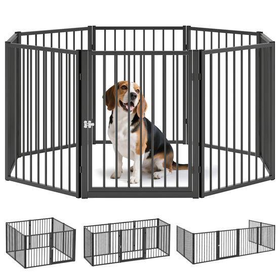 Parc pour chien 8 panneaux acier pour petits chiens intérieur extérieur 60x76 cm noir
