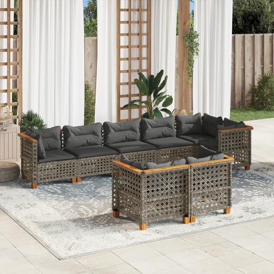 Salon de jardin 8 pcs avec coussins gris résine tressée