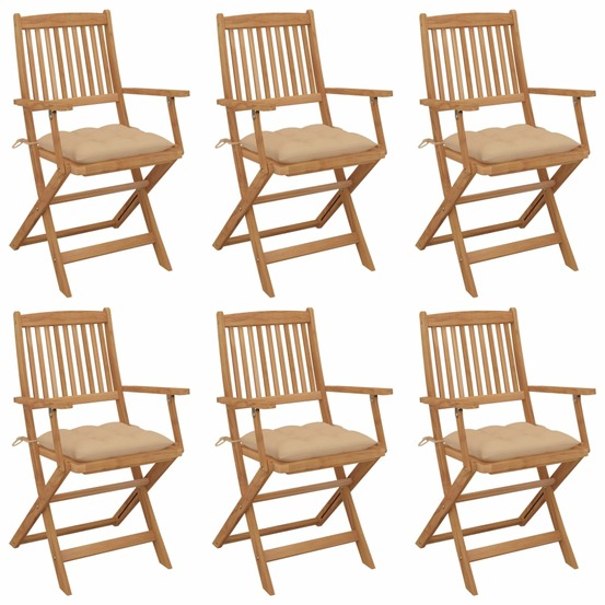Chaises pliables de jardin lot de 6 avec coussins bois d'acacia