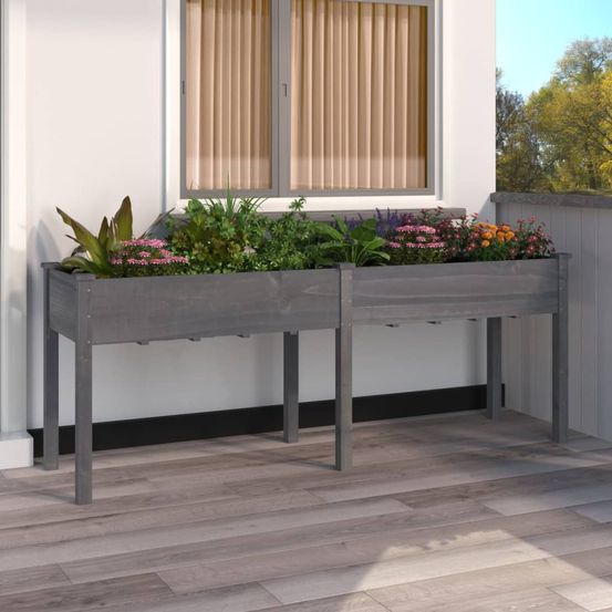 Très grande jardinière sur pieds en bois potager terrasse gris 203cm