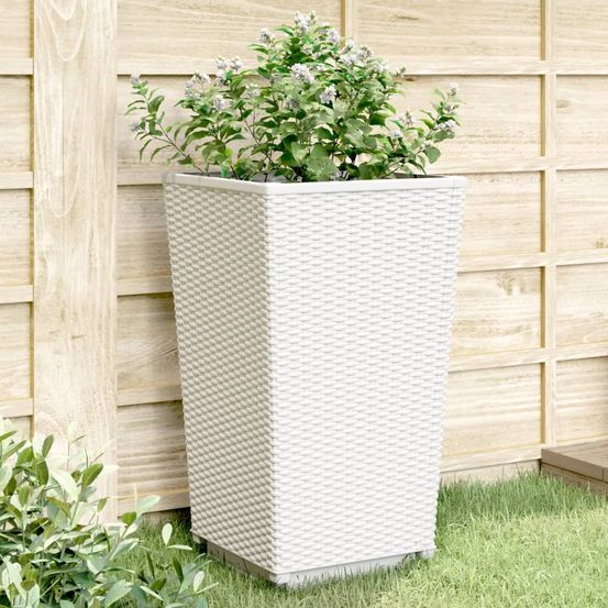 Lot de 2 pots de fleurs hauts aspect rotin 57 cm pour jardin blanc
