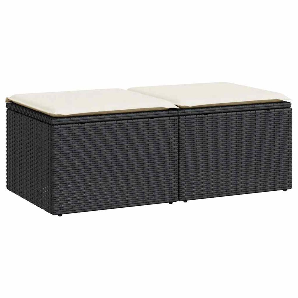 Salon de jardin avec coussins 2 pcs noir résine tressée acacia