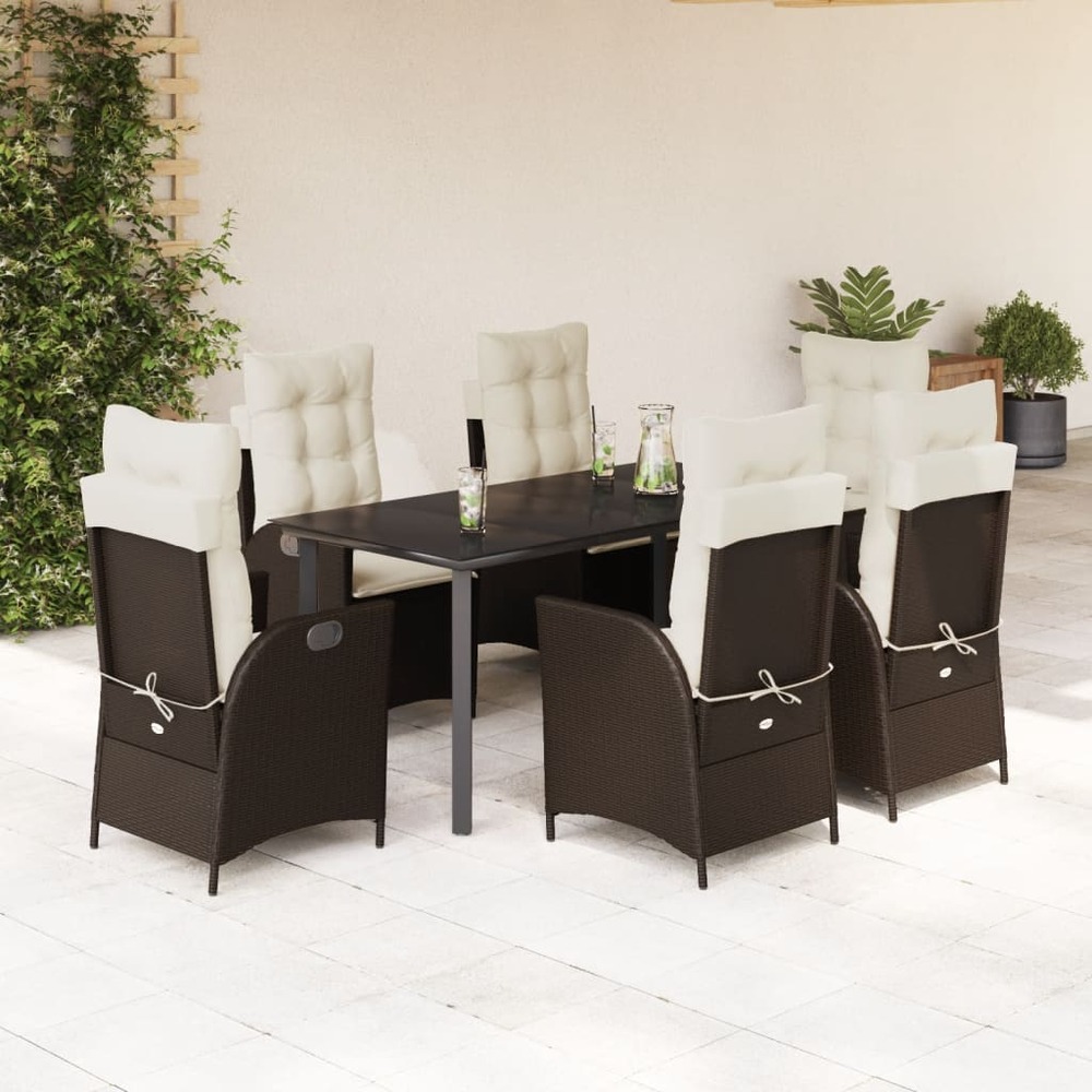 Ensemble à manger de jardin et coussins 7 pcs marron rotin