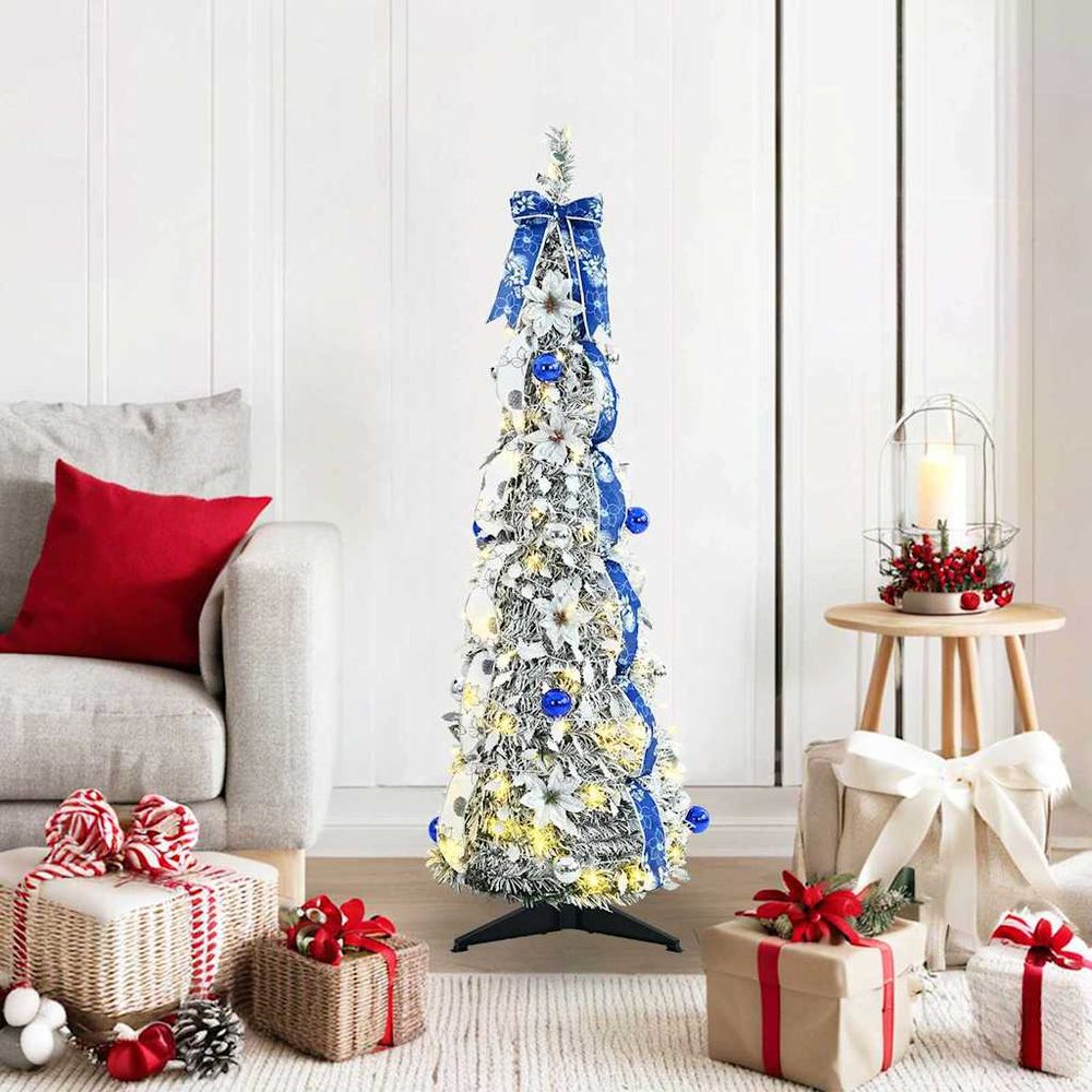 Sapin de noël artificiel dépliable pvc avec 50 led décoration fêtes vert 120 cm