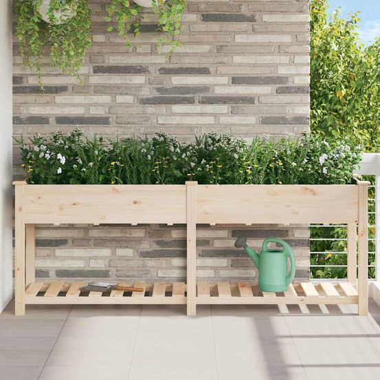 Bac à plantes bois de sapin avec étagère de rangement pour jardin 203cm beige