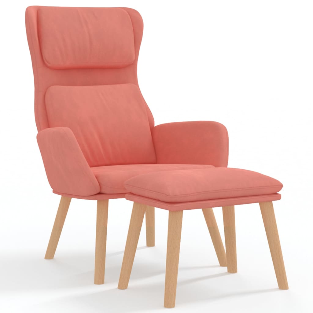 Chaise de relaxation avec tabouret rose velours