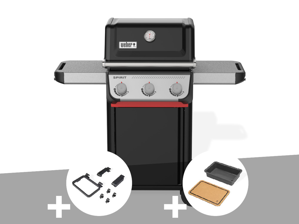 Barbecue à gaz spirit e-310 + set d'accessoires clipsables + bac et planche à dé