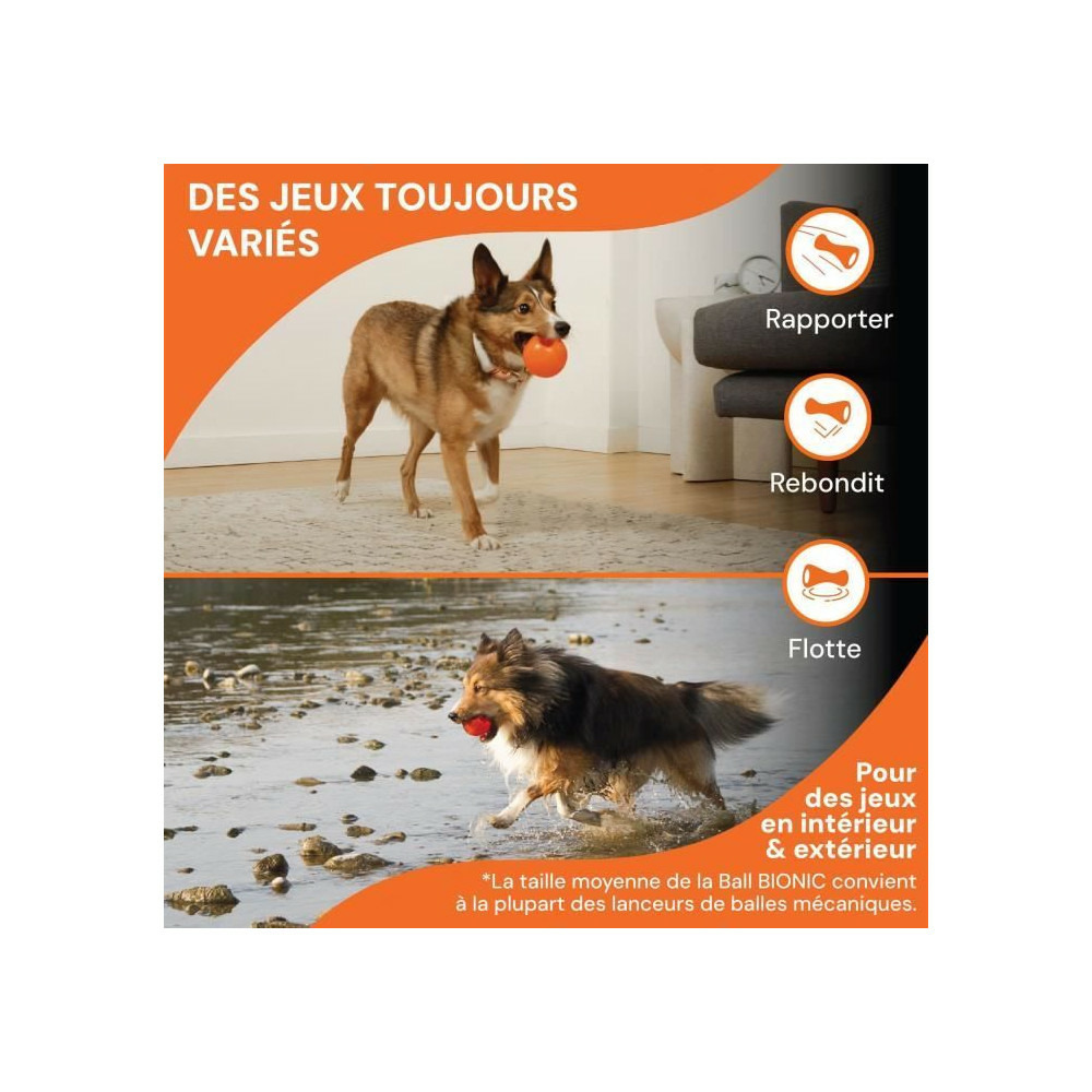 Jouet pour chien - bionic - balle - taille medium 6,7 cm - caoutchouc ultra résistant - sans plomb, bpa ni phtalates