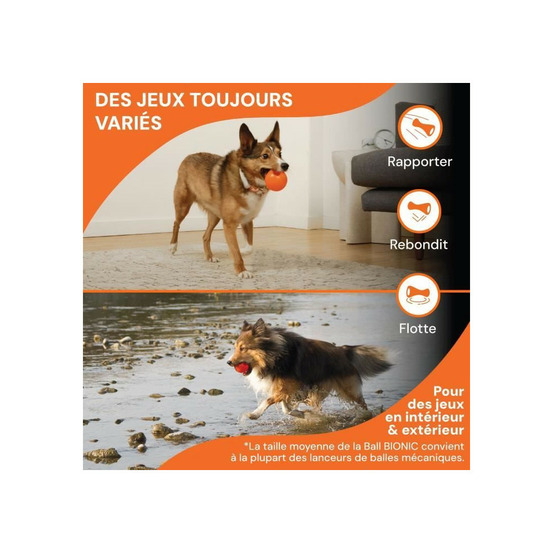 Jouet pour chien - bionic - balle - taille medium 6,7 cm - caoutchouc ultra résistant - sans plomb, bpa ni phtalates