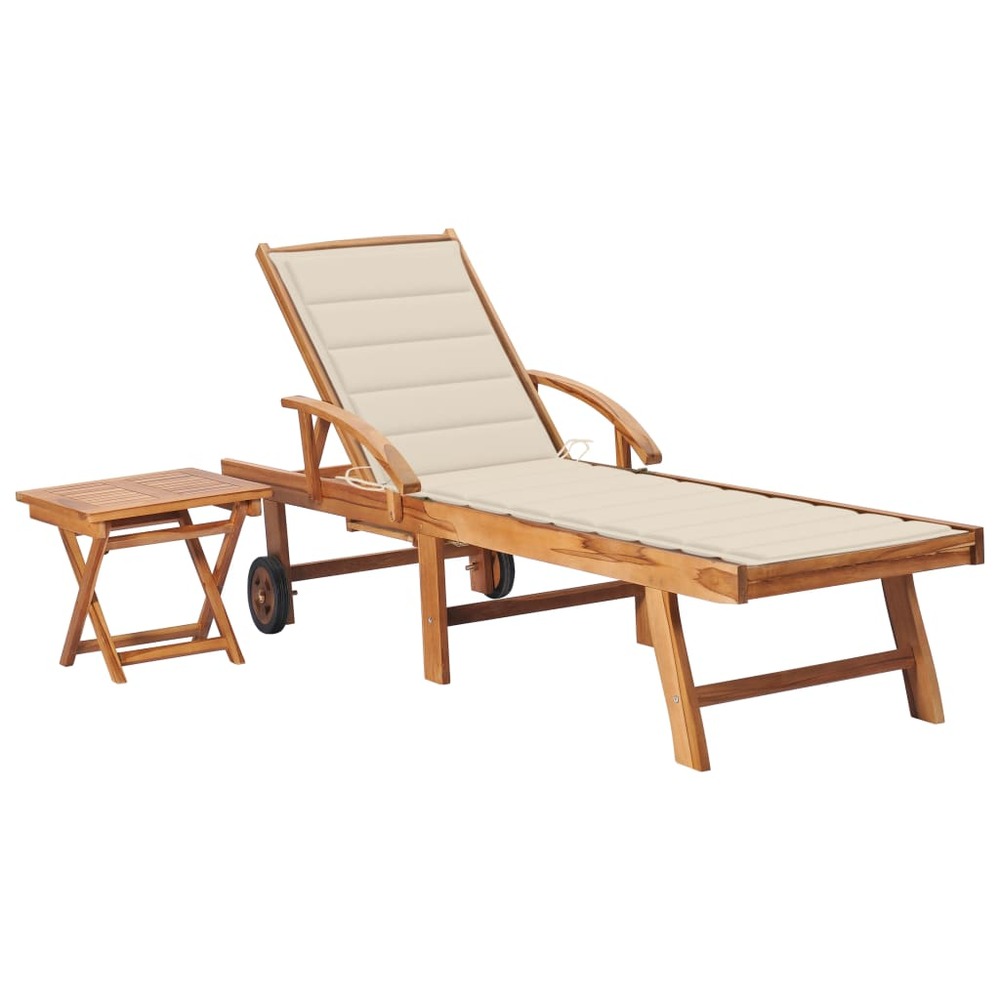 Transat chaise longue bain de soleil lit de jardin terrasse meuble d'extérieur avec table et coussin bois de teck solide 02_0