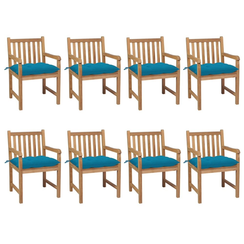 Chaises de jardin lot de 8 avec coussins bleu clair teck solide