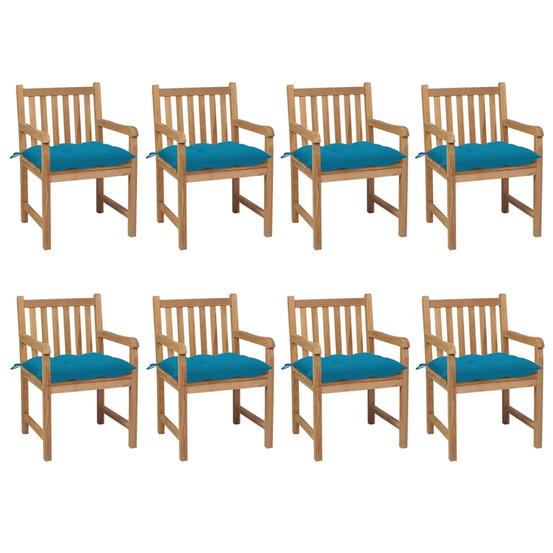 Chaises de jardin lot de 8 avec coussins bleu clair teck solide