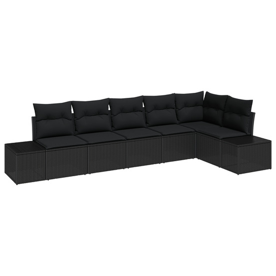 Ensemble de canapé de jardin de 6 pièces avec coussins noir rattan polyéthylène