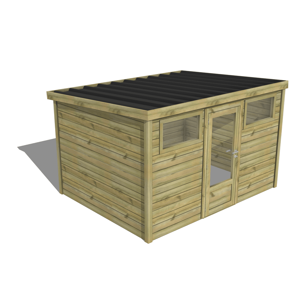 Abri de jardin bois pin traité autoclave 27mm - essentiel - 3,44x2,64m / 9m2 - bac acier - abri français