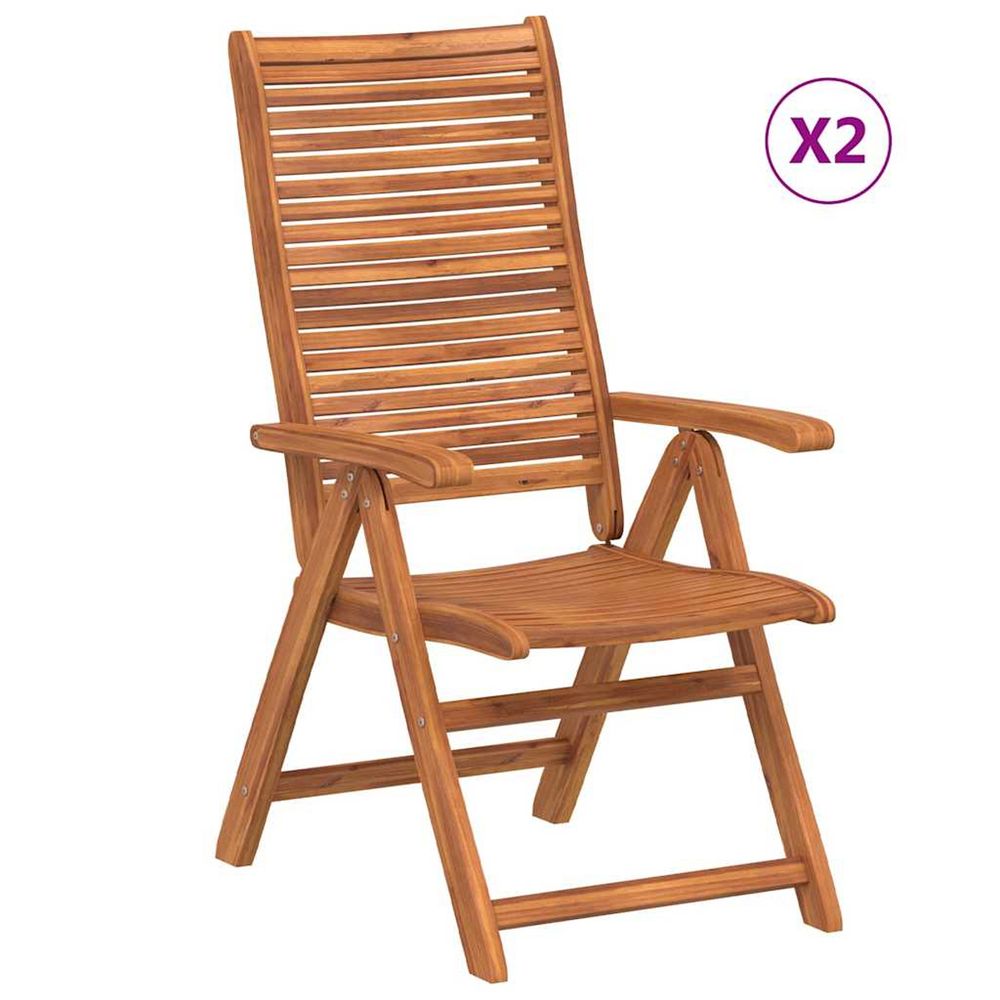 Fauteuils pliants inclinables, lot de 2, en bois d'acacia massif