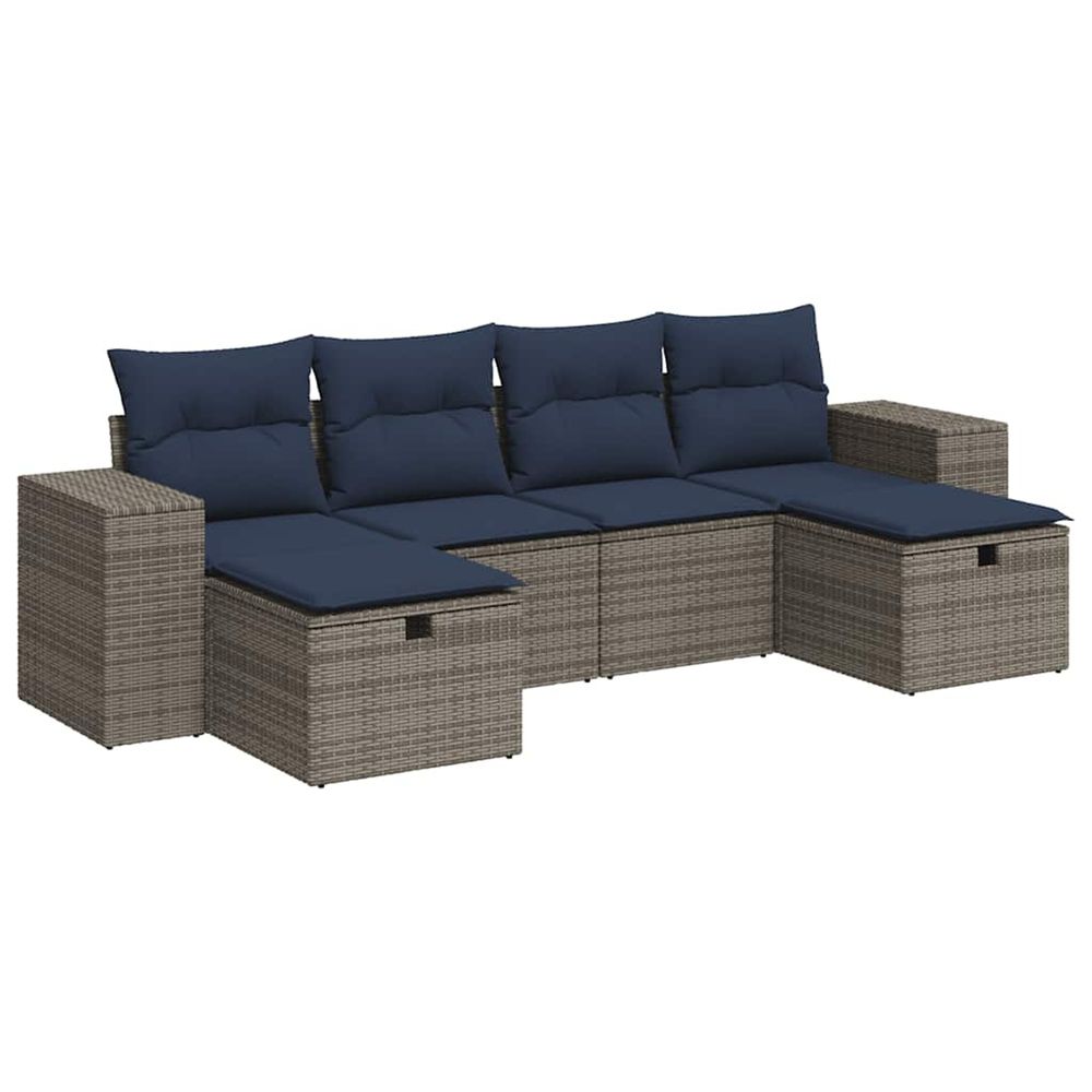 Salon de jardin 6 pcs avec coussins gris résine tressée