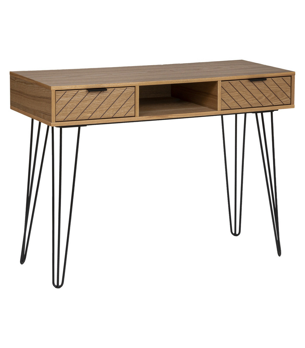Meuble console 2 tiroirs en bois et métal h 78. 5 cm