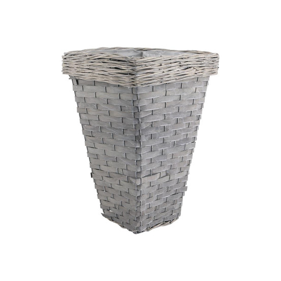 Pot de fleurs carré en bois et osier gris