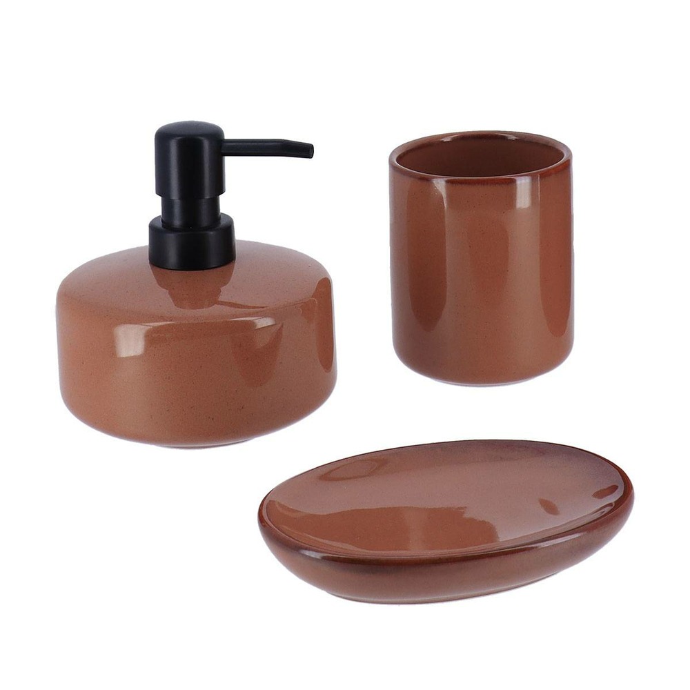 Set gobelet distributeur a savon et porte savon gres laque - ambre
