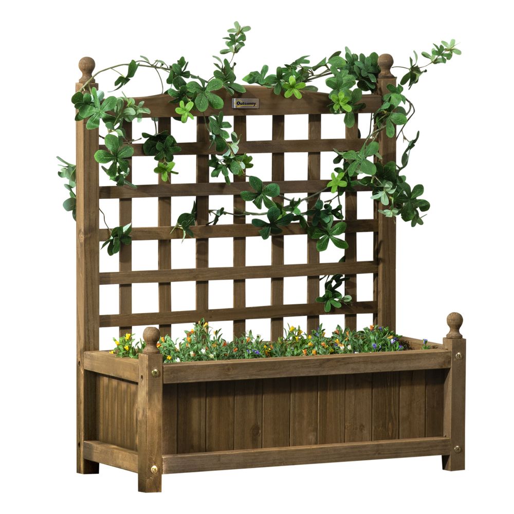 Jardinière avec treillis bois de sapin extérieur inserts irrigation 64x28x75cm marron