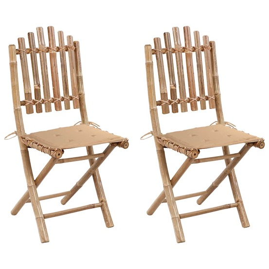 Chaises pliables de jardin lot de 2 avec coussins bambou