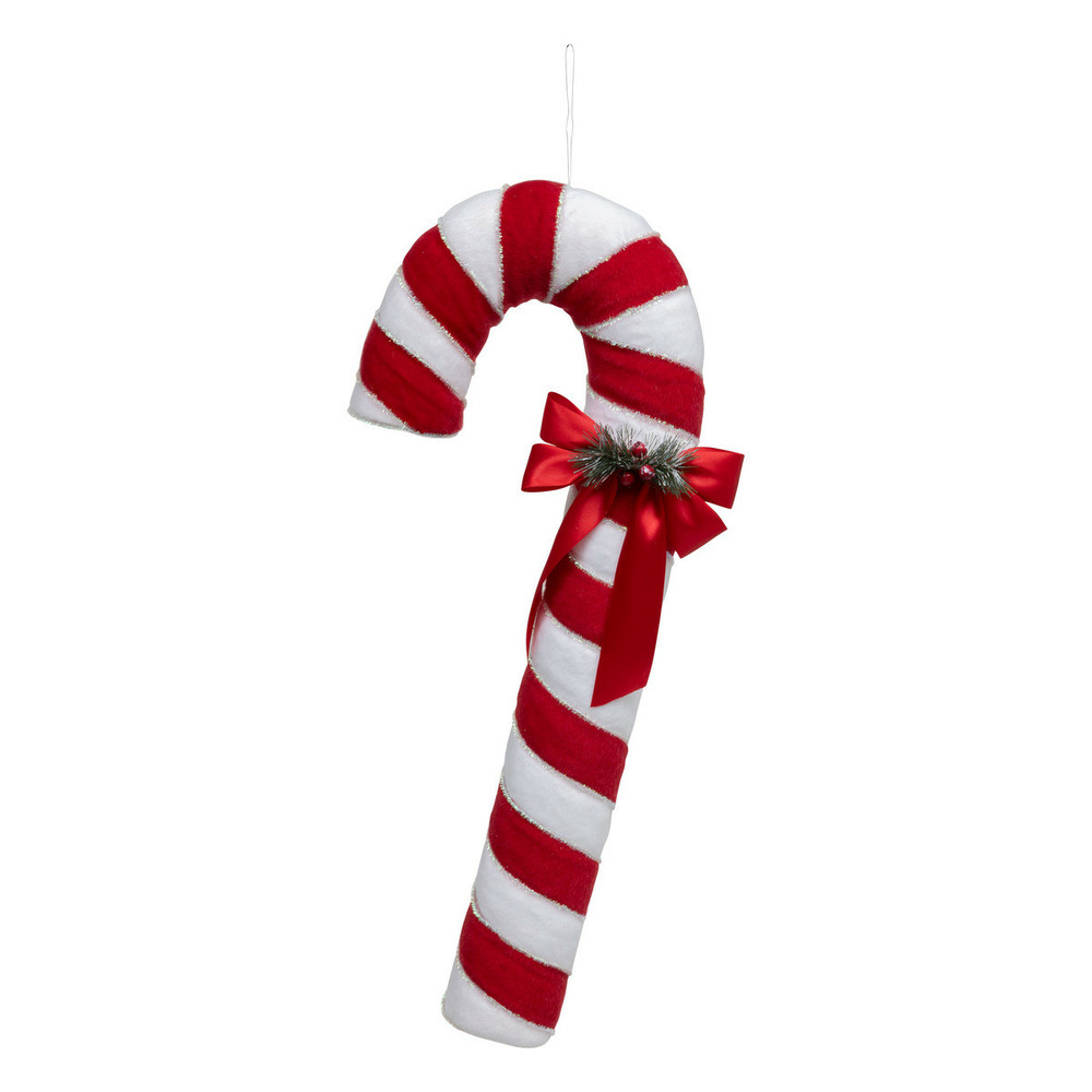 Déco de noël sucre d'orge blanc et rouge avec noeud satin h 79 cm